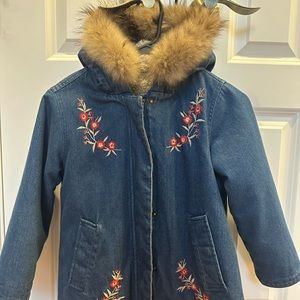 Bonton embroidered denim fur jacket 8